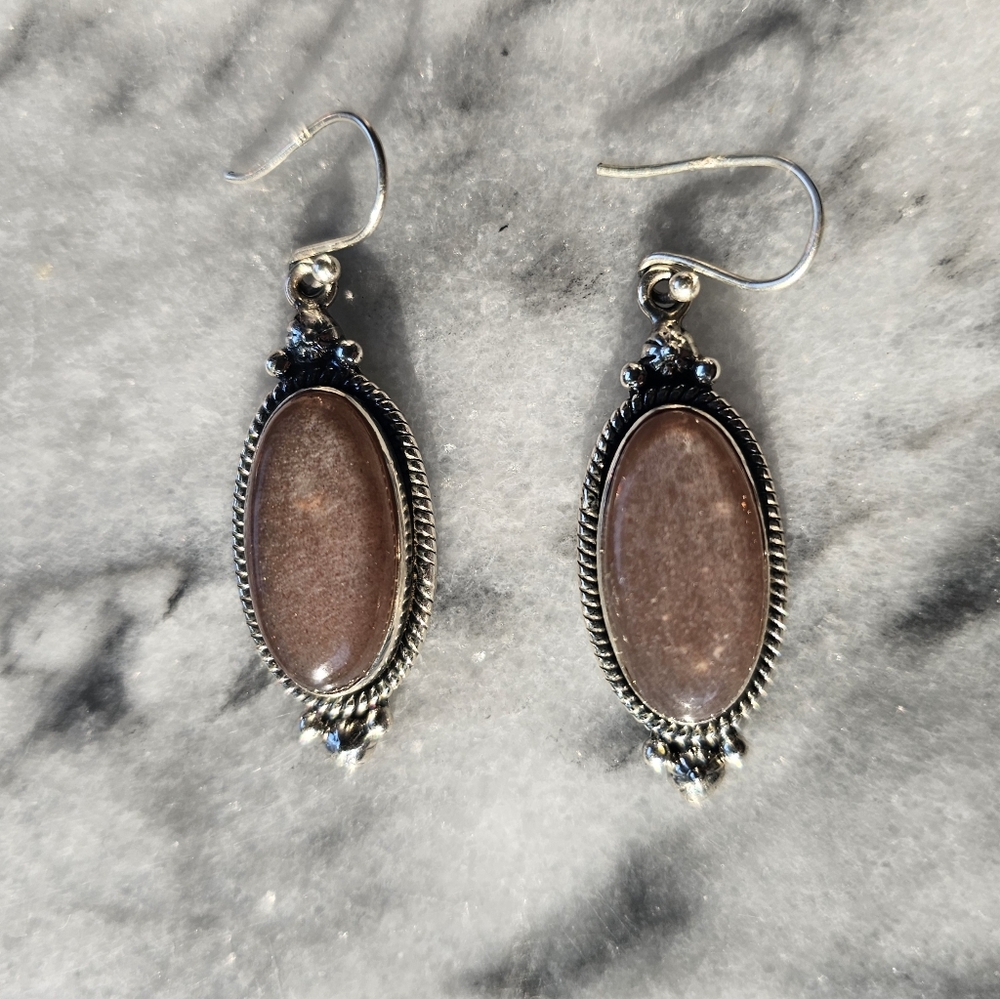 Elegant Sterling Silver and Chocolate Moonstone Oval Earrings